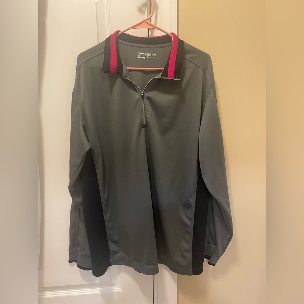 Nike Mens Golf Jacket XL 1/4 Zip Gray Black (Fushia Trim) soft shell DRI -FIT